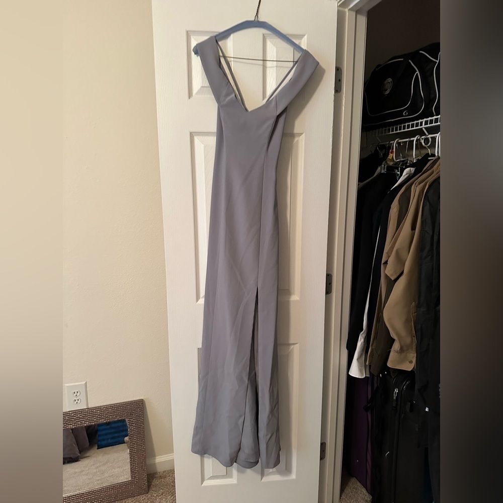 DESSY Off the Shoulder Criss Cross Back Trumpet Dress - Picture 2 of 6
